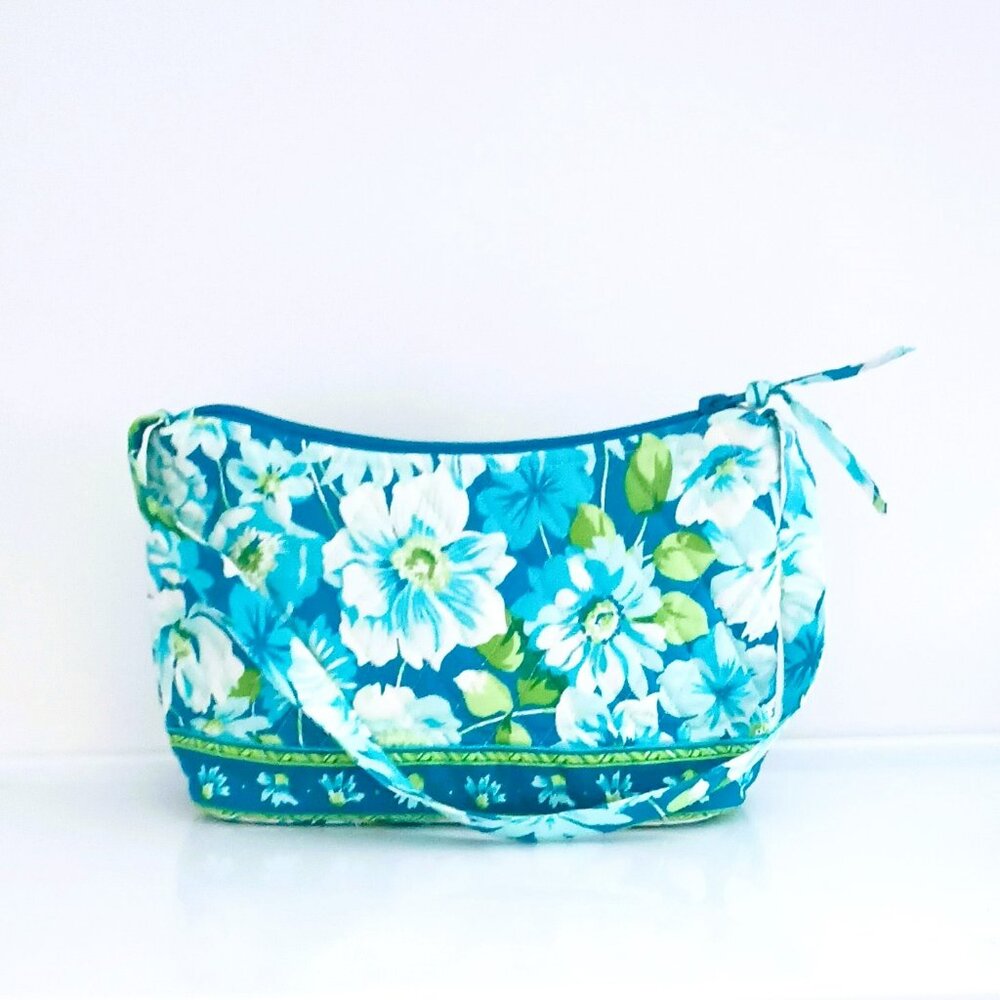 Quilted Keepers Shoulder Bag Blue Floral Front Pocket Dainty Spring Purse